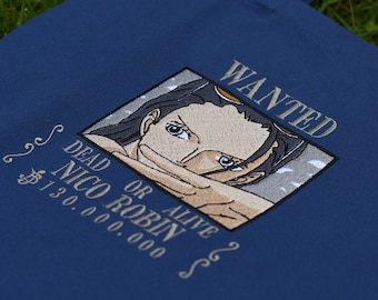 Anime Embroidered Tote Bag - Dark Blue Cotton Shopping Bag WANTED Poster