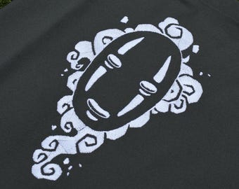 アニメ刺繍トートバッグ - ダークグレー 顔なし コットン ショッピングバッグ