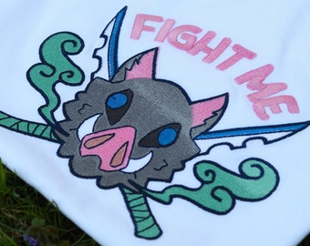 ANIME EMBROIDERED TEE - Fight Me Graphic White T-shirt, 100% Cotton