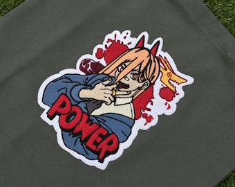 Anime Embroidered Tote Bag - 100% Cotton Dark Grey Bloody Power Demon Shopping Bag