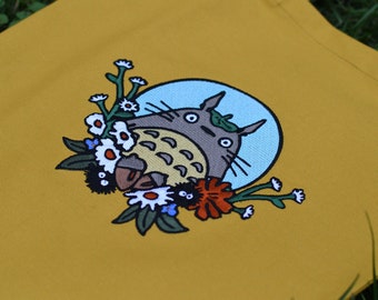 Anime Embroidered Tote Bag - Yellow Cotton Bag with Cute Neighbor Flower motif