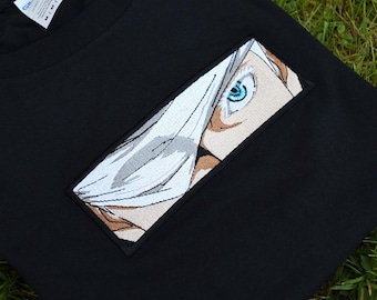 Anime Embroidered Tee - JJK Inspired 100% Cotton Black T-shirt