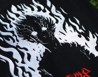 ANIME EMBROIDERED TEE - Manga Psycho Inspired Black T-shirt, 100% Cotton