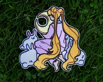 Anime Gestickter Bügelbild - Süße Kaninchen und Mond Abzeichen