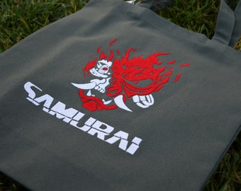 Cyberpunk Embroidered Tote Bag - Samurai Band Inspired Logo Embroidery Cotton Shopping Bag