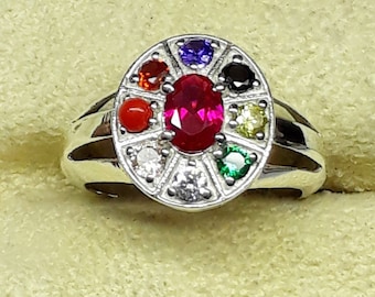 Sterling Silber Neun Stein Ring: Multi Edelstein Birthstone Schmuck