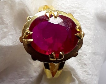 AAA+ Natural Certified Ukraine Ruby Ring: 22k Gold Plated 925 Sterling Silver, Oval Birthstone