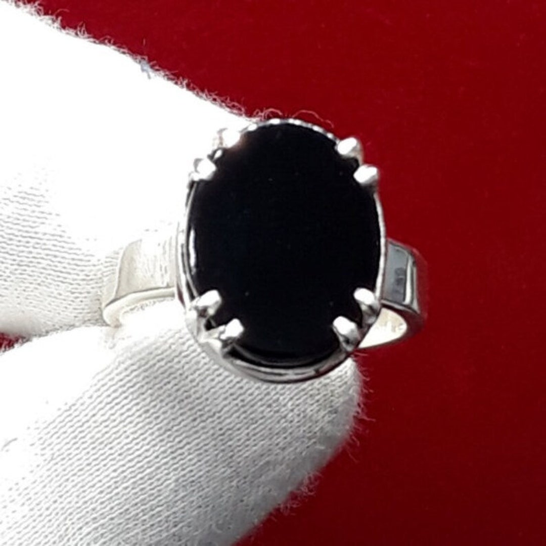AAA+ Natural Certified Sulemani Hakik Ring: Oval Black Aqeeq, Sterling  Silver Band