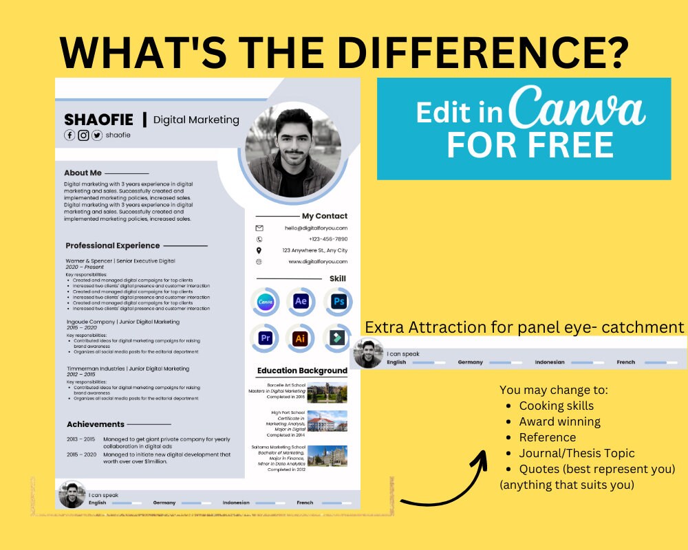 Canva Resume Template With Photo Creative CV Template Canva Clean CV ...