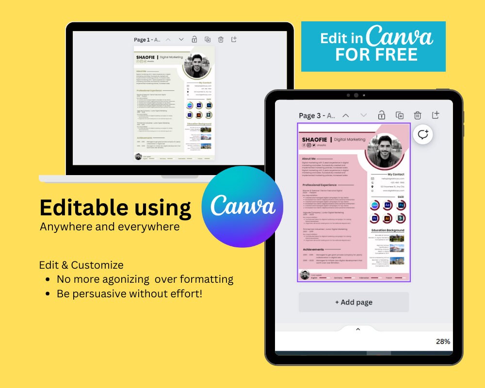 Canva Resume Template With Photo Creative CV Template Canva Clean CV ...