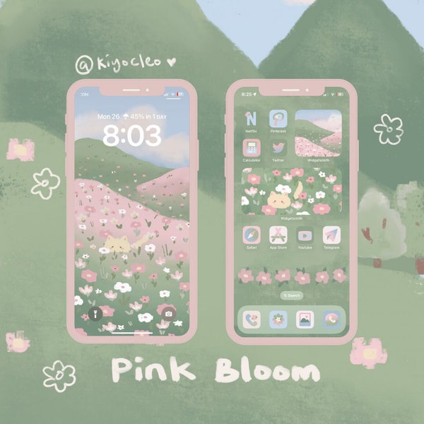 Pink Bloom Phone Theme | iOS Phone Theme | Icons Pack | Widgets Theme | Phone Wallpapers | Flower Icons Theme | Flower | Garden Theme