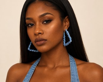 Denim Moremi Triangle Earrings (two sizes)