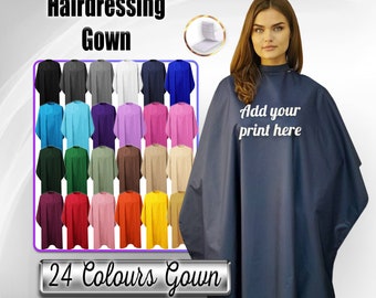 Robe de coiffure personnalisée imprimée, nom ou logo, cape professionnelle personnalisée, cape de salon de coiffure, cape de salon de coiffure pour coiffeurs, capes de coiffure