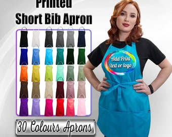 Personalised Full Colour Printed Short Bib Apron, Custom short bib apron with full colour print, Printed Short Beauty apron with your design