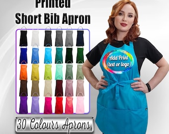 Personalised Full Colour Printed Short Bib Apron, Custom short bib apron with full colour print, Printed Short Beauty apron with your design