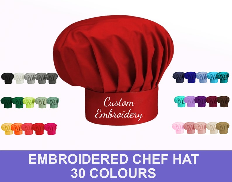 Personalised Chef Hat with Embroidery, Customised chef's hat, Embroidered chef hat with your name, logo or design, Personalised Baker hat image 1