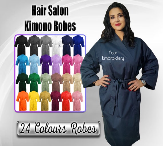 Peignoir personnalise impermeable et resistant a l eau de Javel avec broderie peignoir de coiffure personnalise kimono de salon brode logo de peignoir de salon de beaute Etsy France