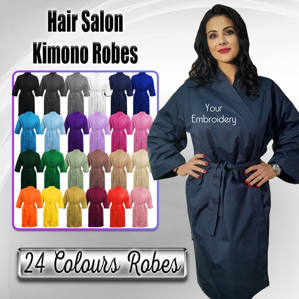 Personalised Waterproof & Bleach Resistant Robe with Embroidery, Custom Hairdressing Robe, Embroidered Salon Kimono, Beauty Salon Robe logo