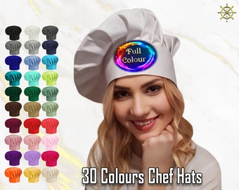 Gorro de chef personalizado con estampado a todo color, Gorro de chef personalizado a todo color, Gorro de chef a todo color con su diseño o diseño, Gorro de panadero