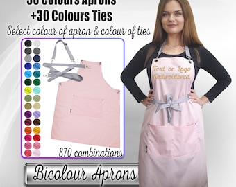 Personalised Beauty Apron embroidered, Custom Apron for hairdressers, Luxury embroidered apron, Bi-colour apron, Mens Apron, Apron with logo