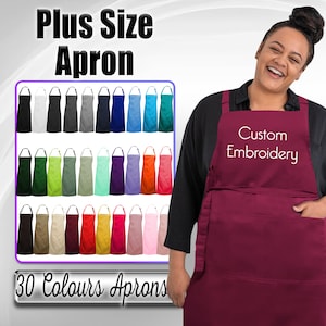 Personalisierte bestickte Plus Size Schürze, benutzerdefinierte Plus Size Schürze bestickt, Ihr Name oder Logo, personalisierte breite und lange Schürze Stickerei