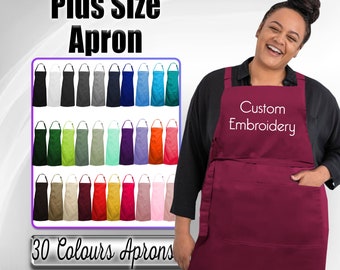 Personalised Embroidered Plus Size Apron, Custom Plus Size Apron Embroidered, your name or logo, Personalised wide and long apron embroidery