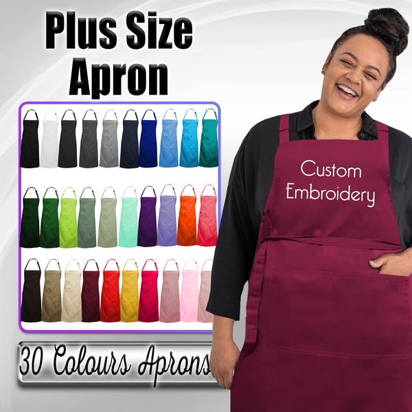 Personalised Embroidered Plus Size Apron, Custom Plus Size Apron Embroidered, your name or logo, Personalised wide and long apron embroidery