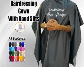 Personalized Hairdressing Gown: Embroidered Salon Cape with Hand Slits