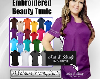 Personalized Embroidered Beauty Tunic: Salon Uniform, Spa Apparel