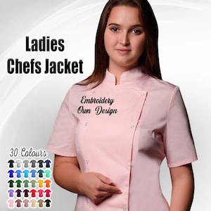 Personalized Women&#39;s Chef Jacket: Embroidered Short Sleeve Uniform