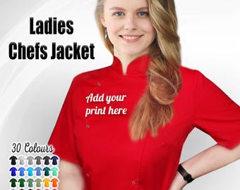Chaqueta de chef personalizada para mujer: manga corta, logotipo personalizado
