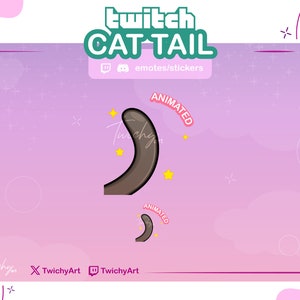 May include: Animated Twitch emote sticker of a brown cat tail with yellow stars and the word "ANIMATED" in pink text.