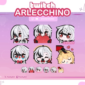Arlecchino Confezione da 6 Emote Animate e Statiche per Adesivi Twitch / Discord / Youtube | Emote di Genshin Impact