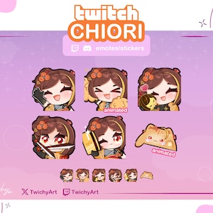 Chiori Pack de 6 émotes animées et statiques pour Twitch / Discord Stickers / Youtube | Genshin Impact Émoticônes