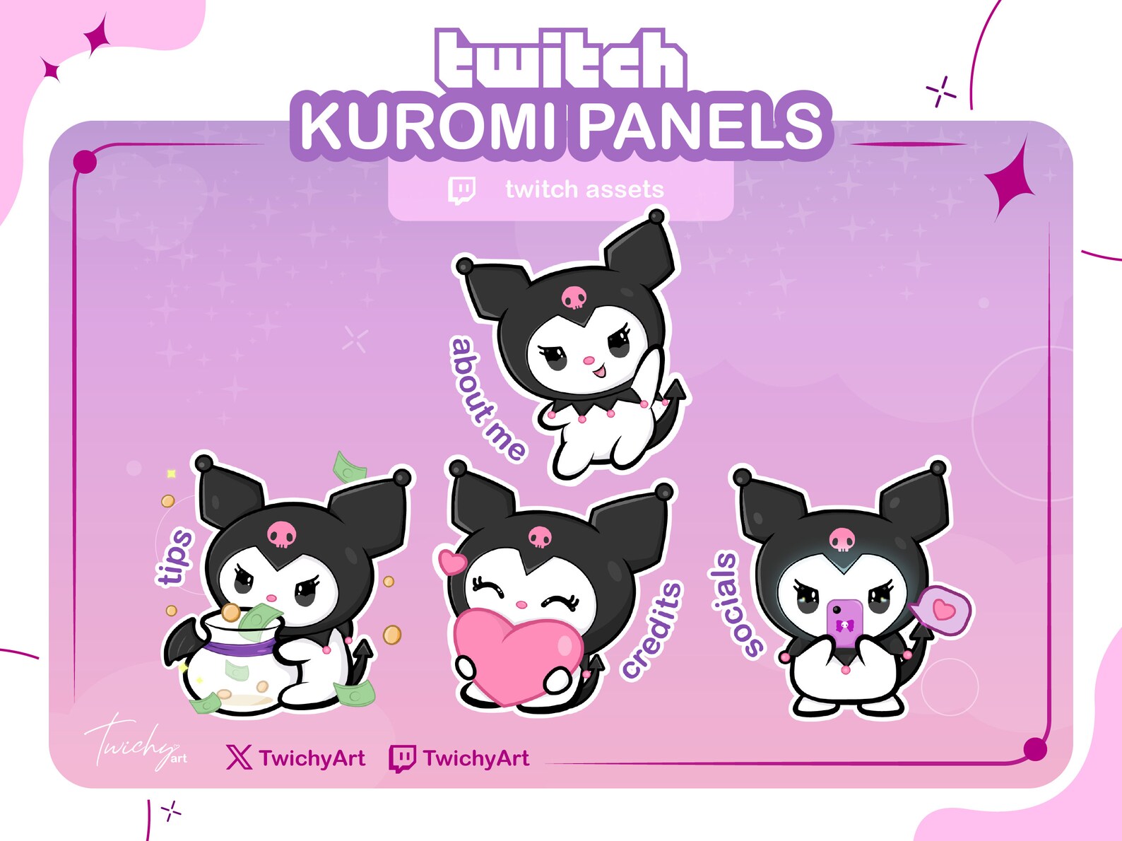 14 Kawai Cat Panels PNG for Twitch | Twitch Assets - Etsy