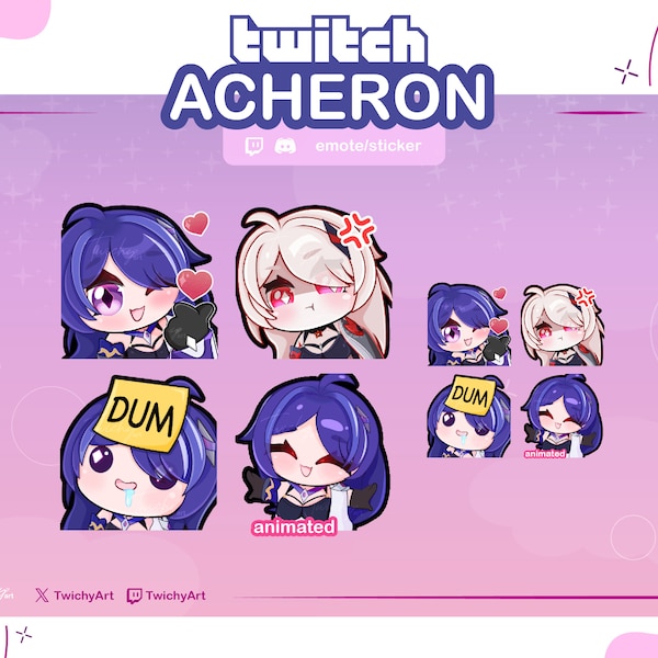 Achéron 4 Emotes Pack animé et statique pour Twitch / Discord / Youtube | Émotes Honkai Star Rail