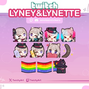 Lyney et Lynette Pack 10 Emotes animées et statiques pour Twitch / Discord Stickers / Youtube | Genshin Impact Émoticônes