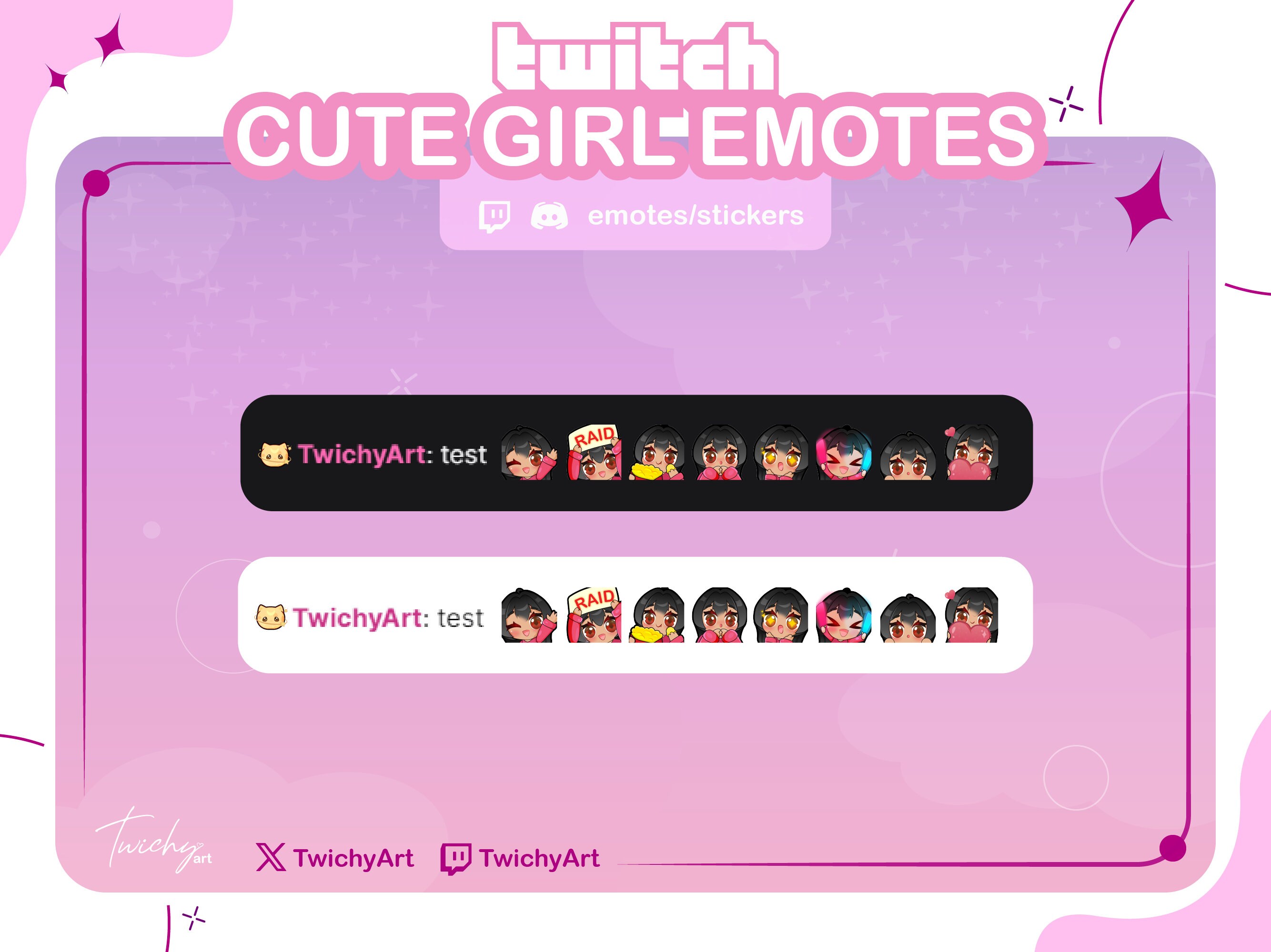 8 Cute Black Hair Girl Emotes | Twitch / Discord / Youtube Emotes - Etsy