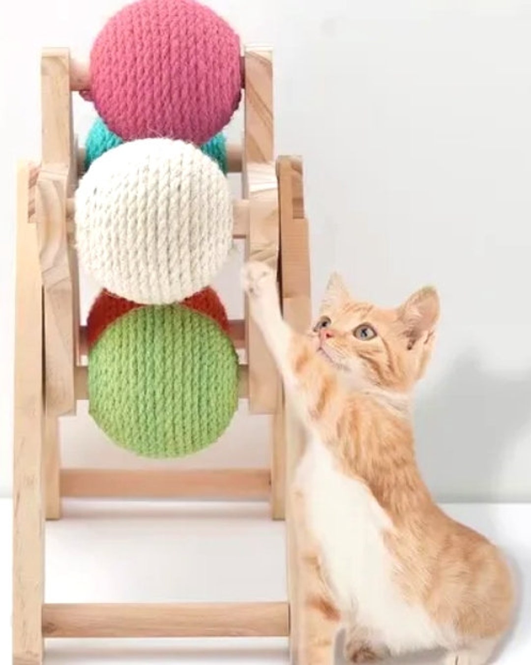 Cat Scratch Toy Cat Wooden Scratching Ball Tower Scratch Etsy
