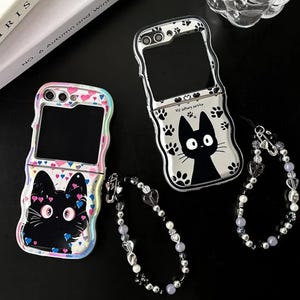 Niedliche Herz-Handyhülle für Samsung Galaxy Z Flip 6, 5, 4, 3 mit Perlenarmband