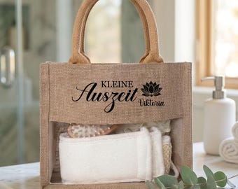 Wellness Geschenkset personalisiert, Wellnessbox Jutetasche inkl. Inhalt, Geschenk Gutschein Verpackung, Wellnesstasche Freundin Schwester