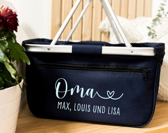 Winkelmandje Oma met hart - Gepersonaliseerd met naam - Boodschappentas met print - Cadeau-idee voor haar verjaardag oma-schoonmoeder