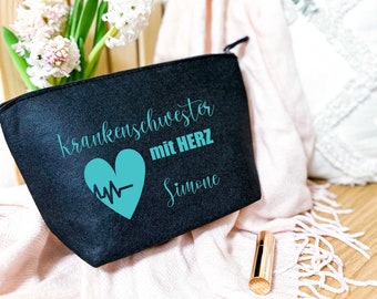 Kosmetiktasche Filz - Personalisiert mit Namen - Schminktasche Beauty Bag - Geschenk Krankenschwester mit Herz