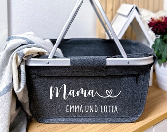 Einkaufskorb Mama mit Herz - Personalisiert mit Name - Einkaufstasche mit Aufdruck - Geschenkidee für Sie Muttertag Geburtstag