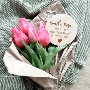 Blumenstecker Holz mit Gravur - Personalisiert mit Name - Holzstecker Blumentopf Deko Strauß - Geschenk Beste Freundin Mama Oma Erzieher
