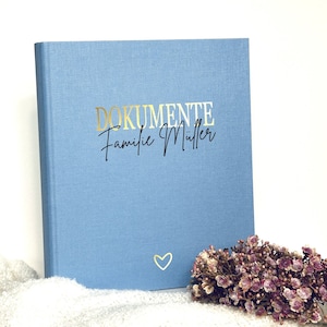 Pasta de documentos - Personalizada com nome - Pasta de linho com argolas para classificação de documentos - Para crianças da família