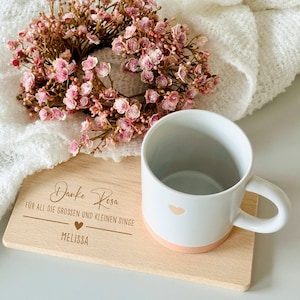Breakfast board with cup - Personalized with name - Wooden board Mother&#39;s Day Father&#39;s Day Birthday - Chopping board beech 22 x 12 cm with engraving