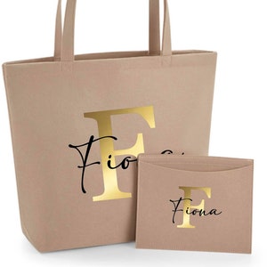 Bolsa de feltro feminina com estojo pequeno - Impressa e personalizada com nome e letra monograma - Brinde para o comprador Obrigado por sua compra