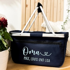 Einkaufskorb Oma mit Herz - Personalisiert mit Name - Einkaufstasche mit Aufdruck - Geschenkidee für Sie Geburtstag Großmutter Schwiegermama