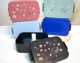 Portapranzo personalizzato Mepal, portapranzo per adulti con scomparti, portapranzo con nome, set bento box con stampa floreale colorata iniziale